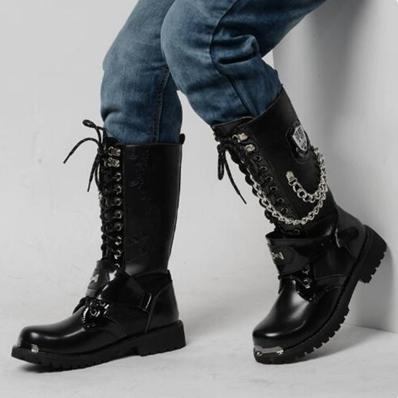 Motorcycle Chain - Luxuriöse Herren-Motorradstiefel, atmungsaktive Halbhohe Kampfstiefel, Gothic